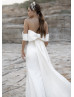 Off Shoulder Ivory Satin Minimalist Wedding Dress With Bow